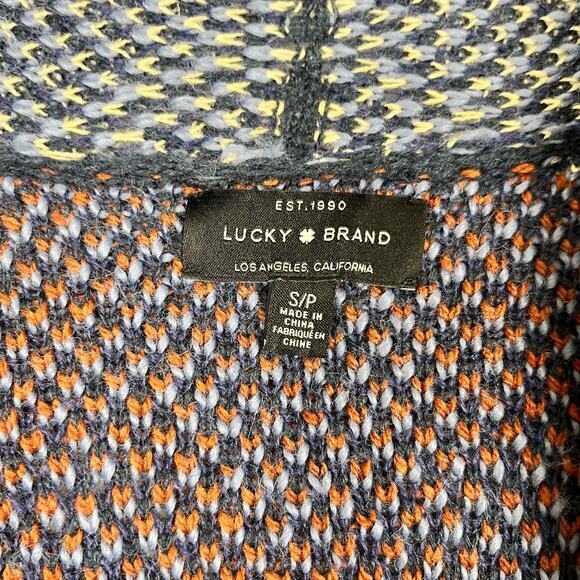 Lucky Brand Cardigan Womens Small Blue Long Duster Ikat Wool Blend Boho Western - Picture 4 of 7